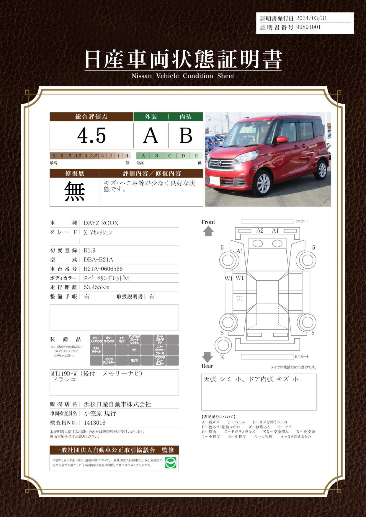 車両状態評価書