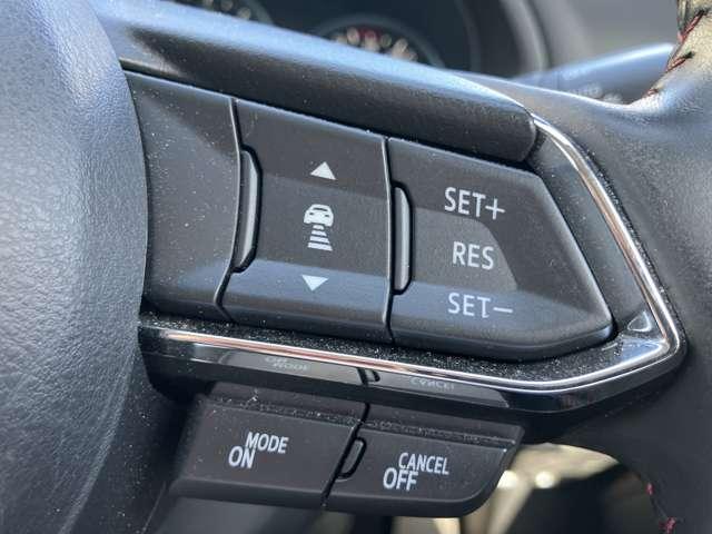 ハンドル操作部　クルーズコントロールスイッチ　６０キロから１００キロの間で自動走行してくれるので高速道路での長距離運転時に運転をサポートしてくれます