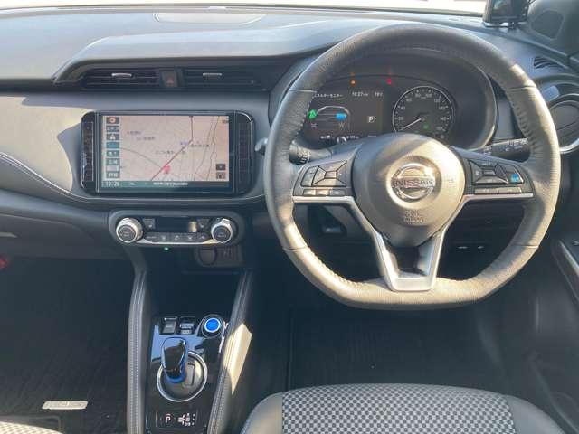 キックス 1.2 X (e-POWER) 純正9インチナビ・ドラレコ・ETC2.0 ナビ&TV 寒冷地仕様 ワンオ-ナ-車 追従クルコン スマートキー LEDヘッド レーンアシスト パワーステアリング 禁煙車 盗難防止システム ドライブレコーダー ETC 整備記録簿有 メモリーナビ(3枚目)