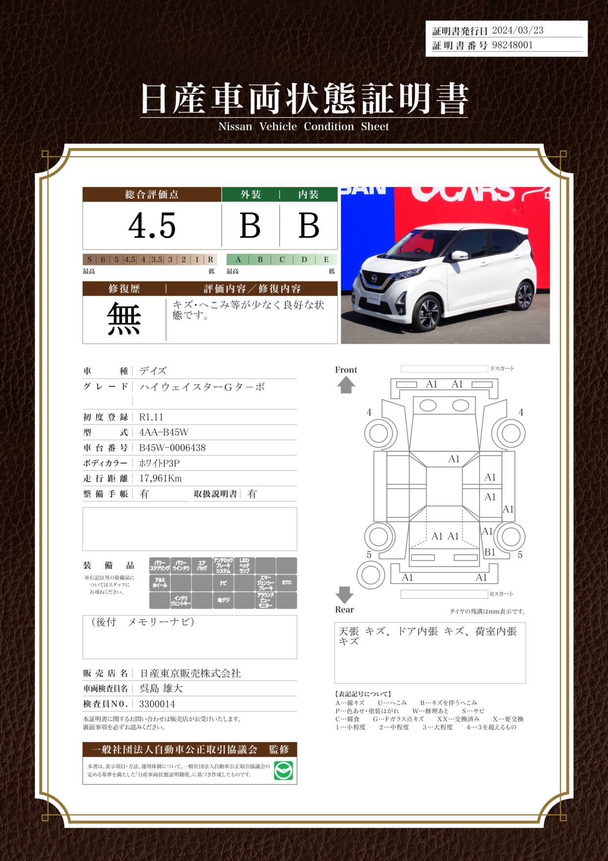 車両状態評価書