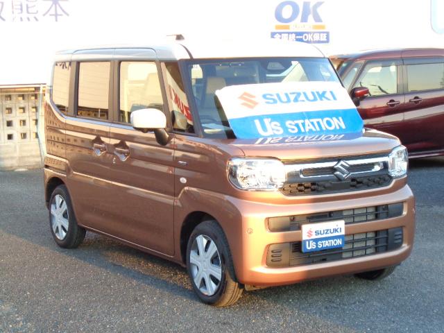 スペーシア HYBRID X ナビ 全方位カメラ スズキコネクト 全方位カメラ オートライト Bluetooth 露湯側電動スライドドア 純正ナビ プッシュスタート シートヒーター オートエアコン スズキセーフティーサポート 衝突被害軽減システム 横滑り防止機能(3枚目)