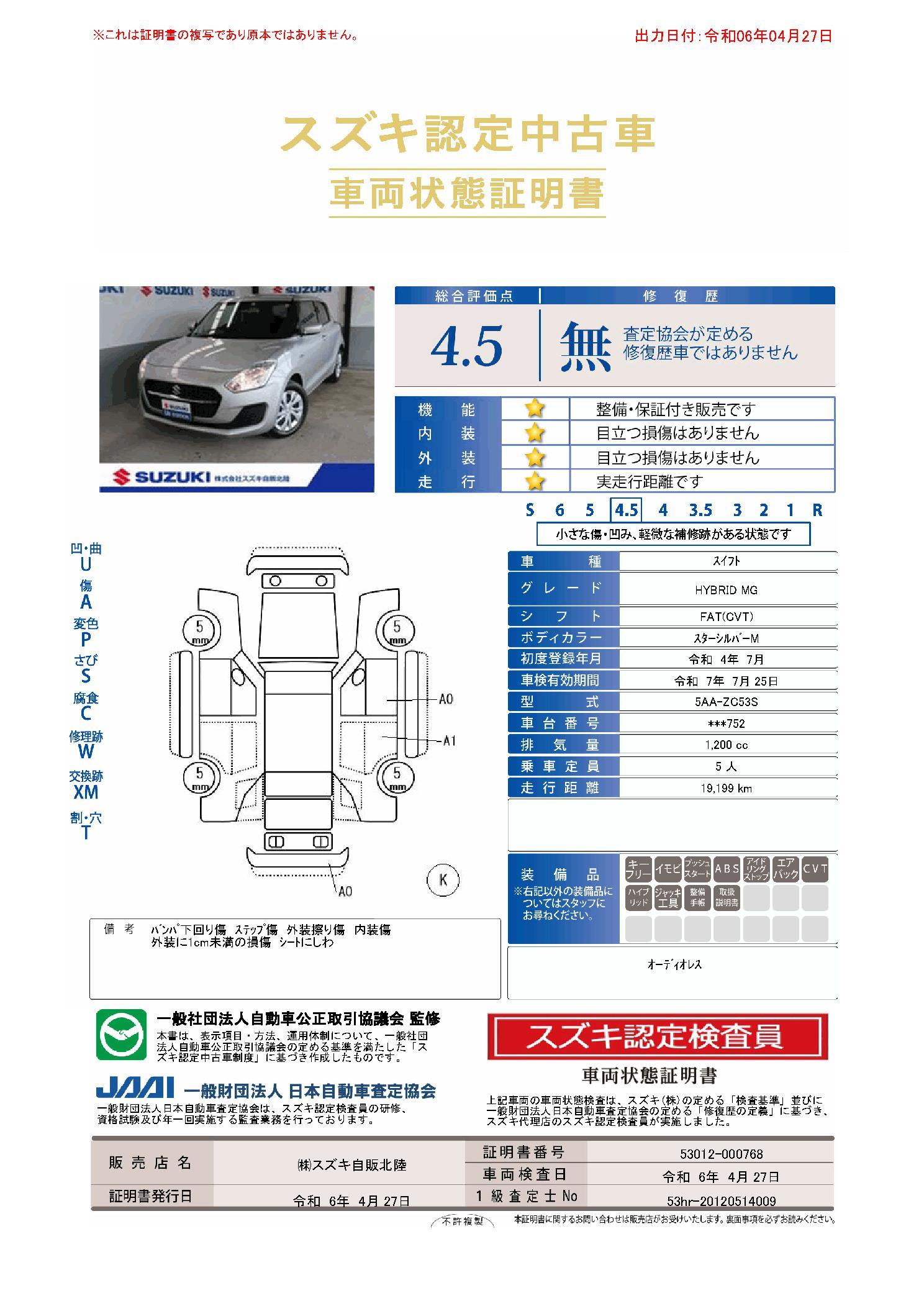 車両状態評価書