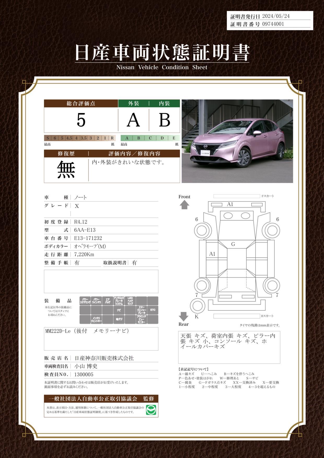 車両状態評価書