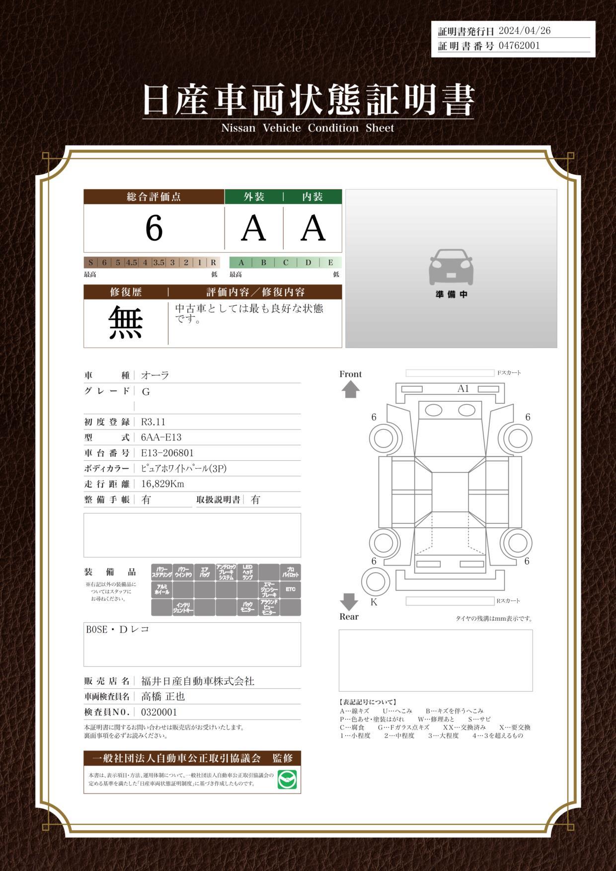 車両状態評価書