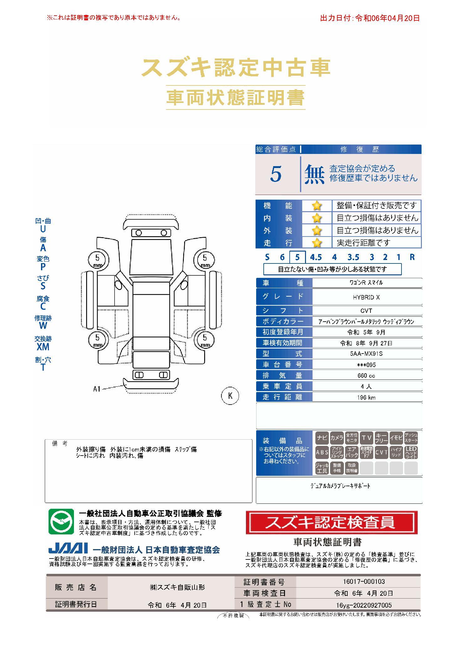 車両状態評価書