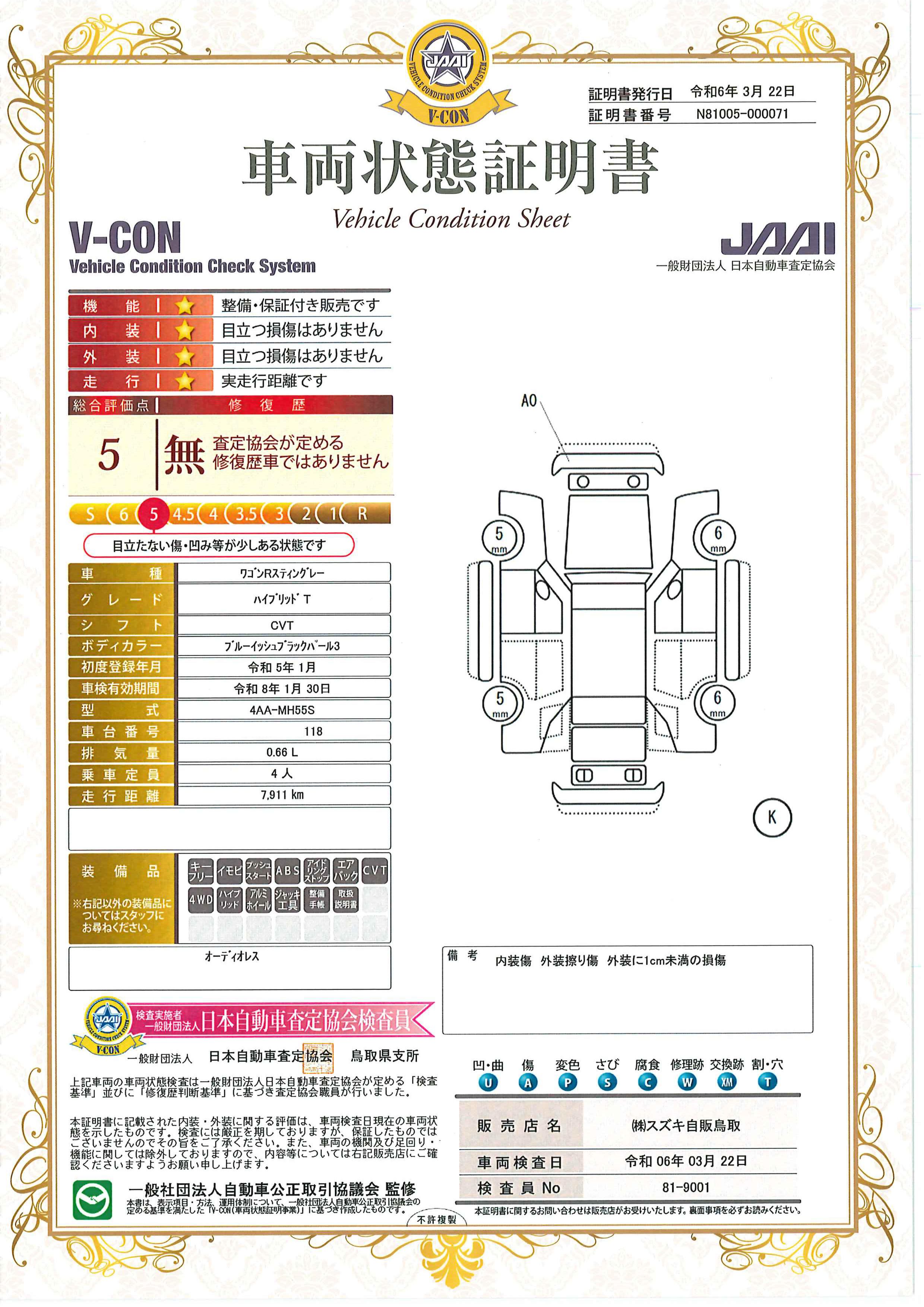 車両状態評価書