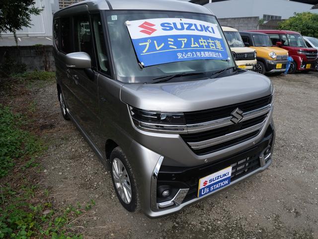 スペーシアカスタム カスタム HYBRID GS セーフティサポート 元試乗車 スズキセーフティーサポート スライドドア プッシュスタート シートヒーター オートエアコン 禁煙車 衝突被害軽減システム アイドリングストップ 横滑り防止機能 衝突安全ボディ 盗難防止システム(3枚目)