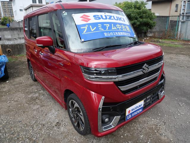 スペーシアカスタム カスタム HYBRID XSターボ 純正ナビ 全方位カメラ スズキセーフティーサポート バックカメラ Bluetooth スライドドア 禁煙車 純正ナビ プッシュスタート シートヒーター オートエアコン 衝突安全ボディ アイドリングストップ 横滑り防止機能(3枚目)