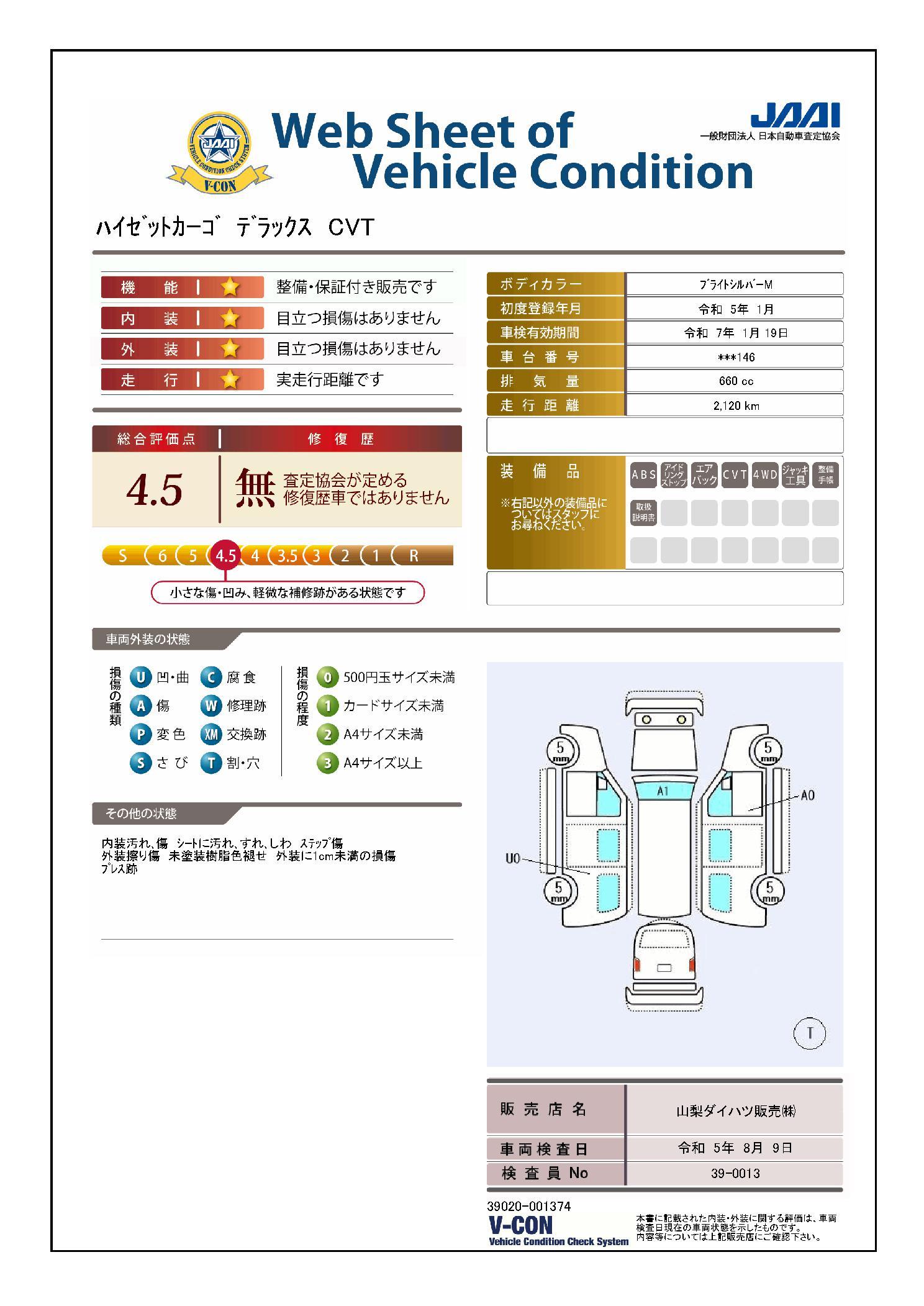 車両状態評価書