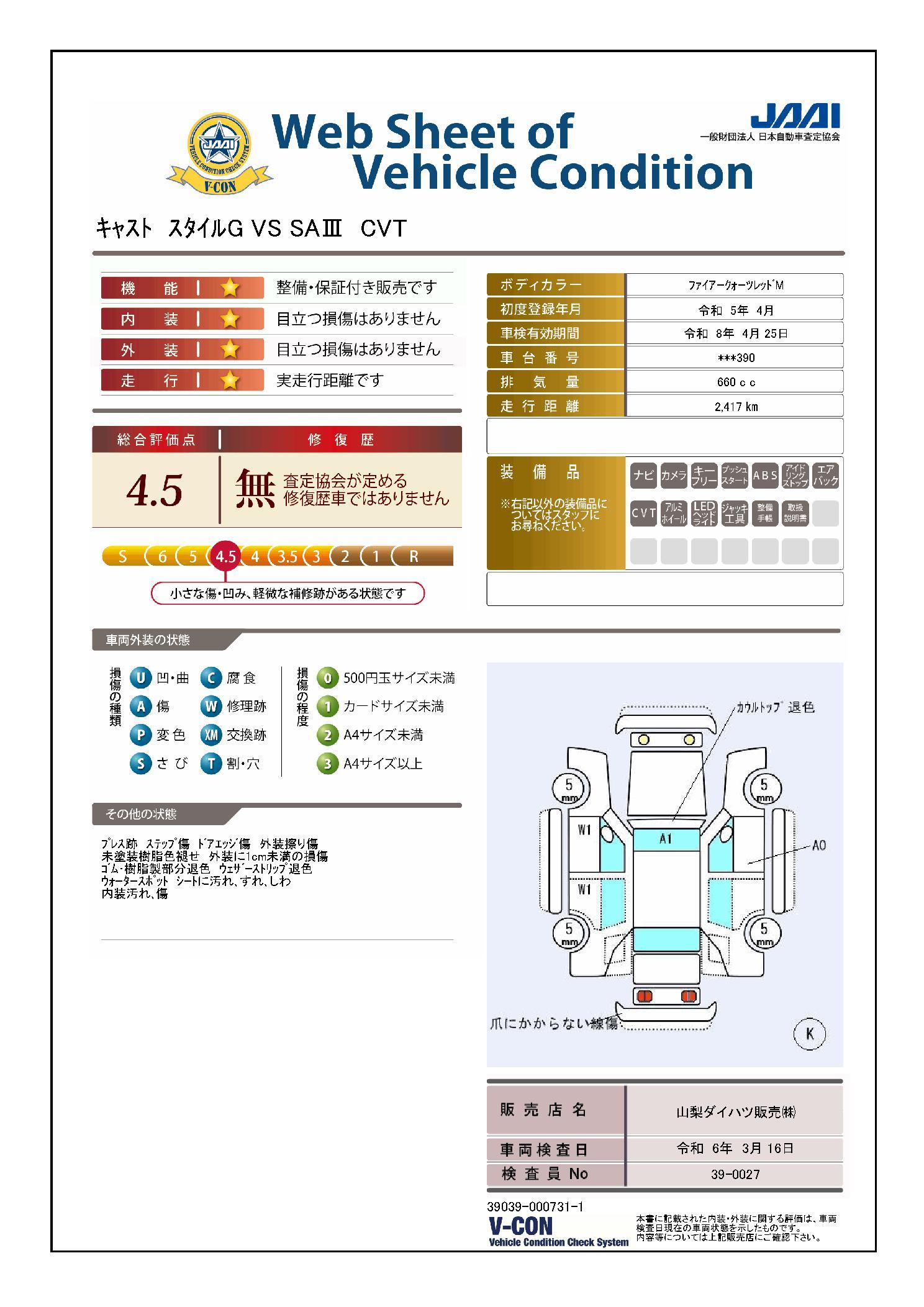 車両状態評価書