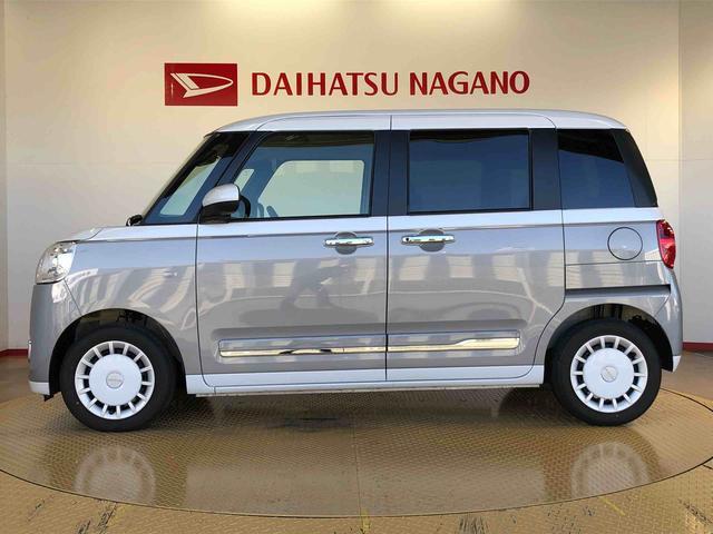 ムーヴキャンバス ストライプスＧターボ　２ＷＤ　ターボ　　両側電動スライドドア　オートライト　衝突被害軽減システム　横滑り防止機能　プッシュスタート　スマートキー　オートエアコン　電動格納ドアミラー　アイドリングストップ　ＡＢＳ　新品ナビ（7枚目）