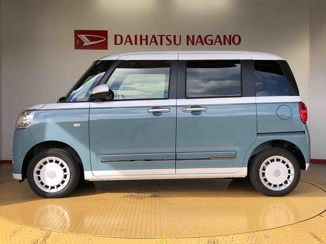 ムーヴキャンバス ストライプスＧ　４ＷＤ　両側電動スライドドア　オートライト　衝突被害軽減システム　横滑り防止機能　シートヒーター　プッシュスタート　スマートキー　オートエアコン　電動格納ドアミラー　アイドリングストップ　ＡＢＳ（7枚目）