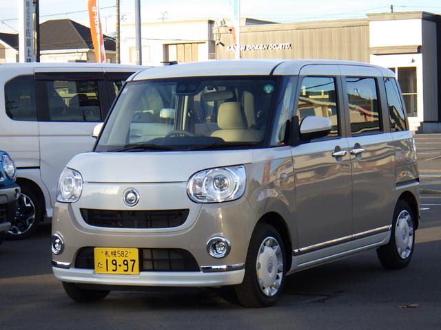 ムーヴキャンバス ＧメイクアップＶＳ　ＳＡＩＩＩ　パノラミックビューモニター　オートハイビーム　ＬＥＤヘッドランプ　オートライト　寒冷地仕様　衝突被害軽減システム　エアコン　キーフリーシステム　セキュリティアラーム　シートヒーター　スマートキー（3枚目）