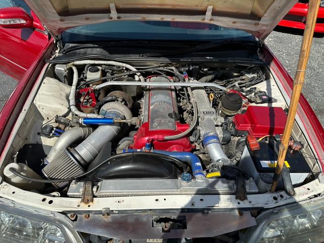 マークII ツアラーＶ　５速ＭＴ載せ替え公認済み　トラストＴ６７ー２５Ｇタービン　ＨＫＳ金Ｖプロ　ミニッツエキマニ　ワンダーフルエアロ　機械式ＬＳＤ　フルタップ車高調　伊藤オートＶ１ナックル　ＢＮスポーツボンネット（28枚目）