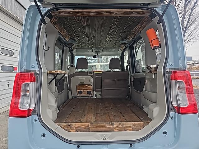 タント X キャンピング仕様 2人乗りバン登録車 世田谷ブルー刷毛塗り全塗装 ルーフキャリア 天井とリアフロア板張り(36枚目)