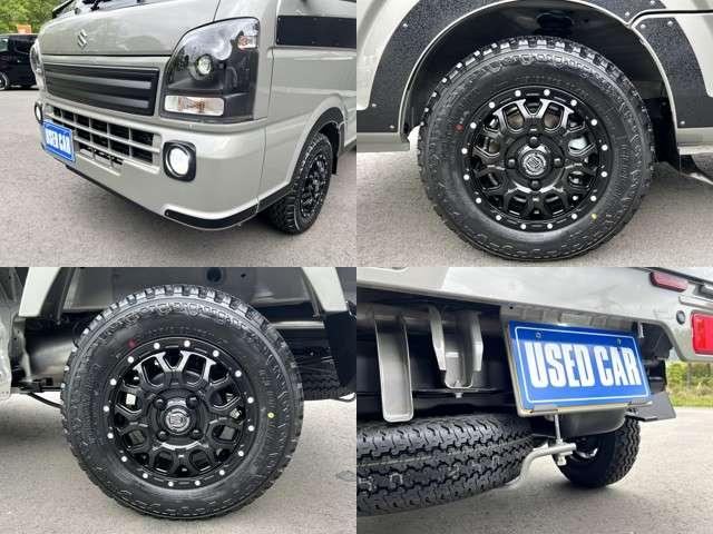 スーパーキャリイ Ｘリミテッド　３方開　４ＷＤ　Ｒ７／３月車／ライトカスタム４ＷＤ／５速／ＭＵＤバーンブラックアルミ／ＬＥＤライト＆ＬＥＤフォグ／横浜ジオランダーＫＴタイヤ／スズキセーフティサポート／キーレスエントリー／切替式４ＷＤ（9枚目）