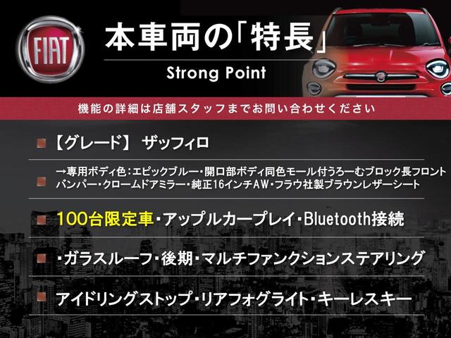 ５００ ザッフィロ　１００台限定車　ガラスルーフ　フラウ社製ブラウンレザーシート　カープレイ　Ｂｌｕｅｔｏｏｔｈ　ＨＩＤヘッドライト　フロントフォグライト　純正１６インチＡＷ　ＥＴＣ　オートエアコン　アイドリングストップ（3枚目）