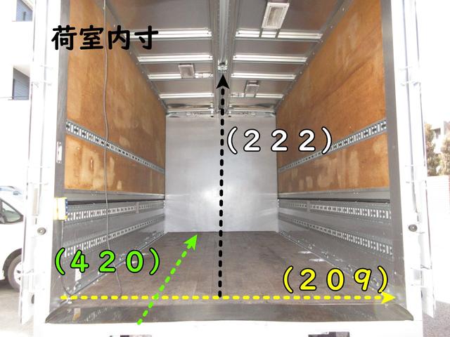 　アルミウィング　マルチパワーゲート　ワイドロング　内寸４２０ｘ２０９ｘ２２２　４．９Ｌターボ　６速　２．７ｔ積載　ウイングシート貼り　ＰＤＧ－ＦＥ８２Ｄ　積載量２７００キロ　車両総重量７０２５キロ(7枚目)