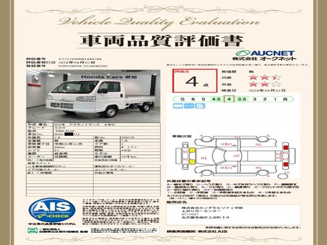 アクティトラック ＳＤＸ　最長５年保証　禁煙車　ＦＭ／ＡＭラジオ　整備記録簿　エアコン　４ＷＤ　ドアバイザー　スペアキー　フロアマット　三方開（3枚目）