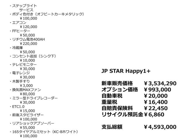 エクストラ　【改良後】Ｈａｐｐｙ１＋正規代理店／オプション総額９９．３万／ＡＣ／ヒーター／ＴＶ／冷蔵庫／リチウム４００Ａｈ／スタビ前後／ショックアブソーバー／電子レンジ／ＭＡＸファン／ドラレコ／ＥＴＣ／ホイール(8枚目)