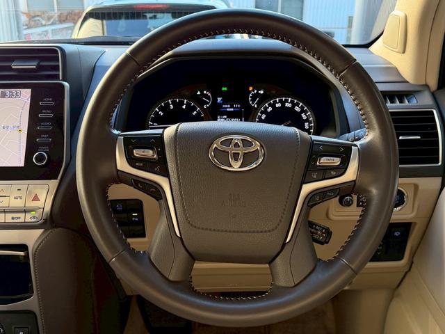 ランドクルーザープラド TX Lパッケージ ワンオーナー ベージュ革 全周囲カメラ ディスプレイオーディオ ナビキット シートヒーター/クーラー レーダークルーズ クリアランスソナー BSM ドライブレコーダー LEDヘッド 純正19インチAW(13枚目)