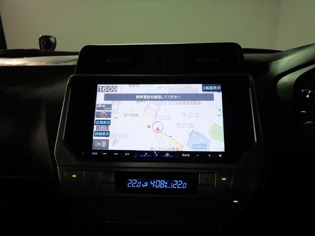 ランドクルーザープラド TX Lパッケージ 社外9型メモリーナビ フルセグTV CD&DVD再生 ブルートゥース アップルカープレイ対応 バックカメラ ETC サンルーフ 黒革シート Sヒーター&ベンチレーター 7人乗り ワンオーナー 禁煙車(6枚目)