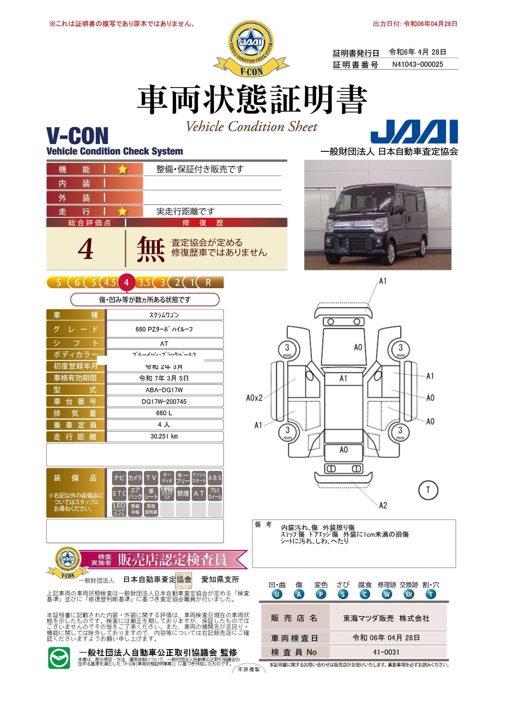 車両状態評価書