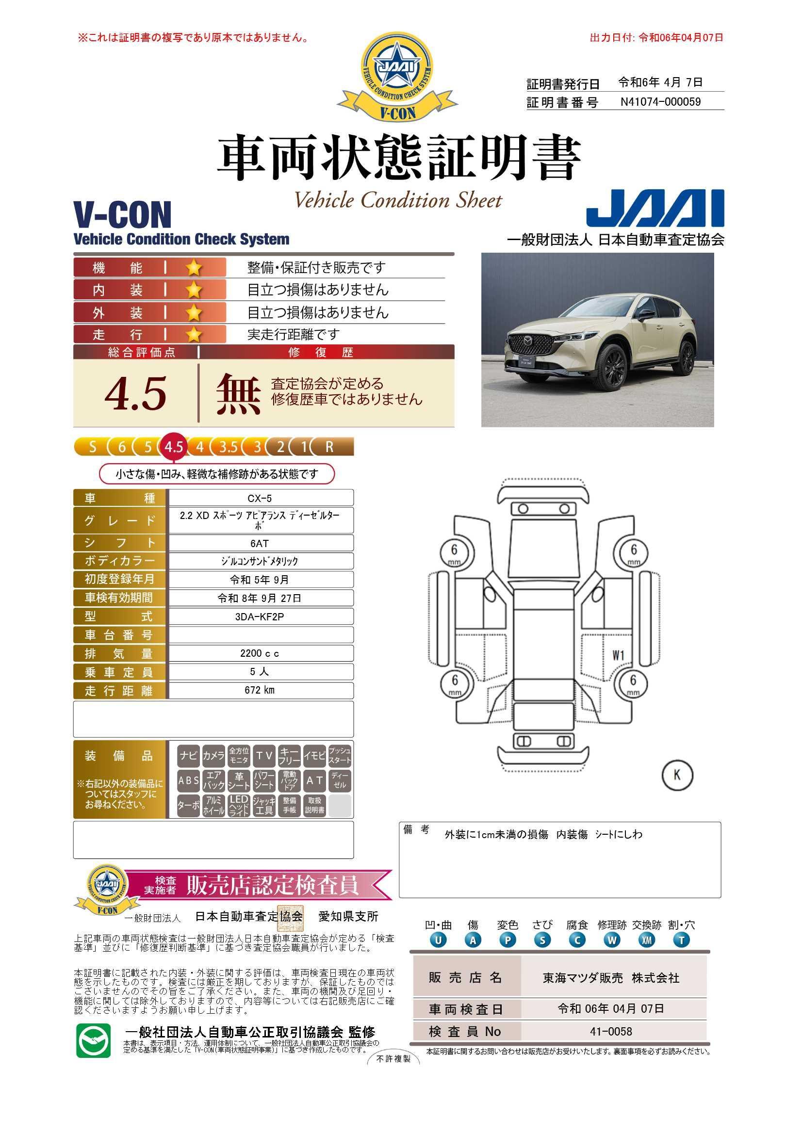 車両状態評価書