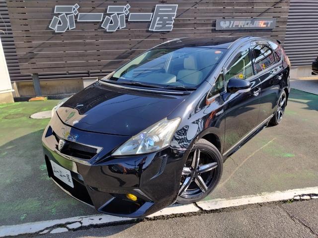 プリウスアルファ S 走行99136K 検9年3月 DADエアロ リアスポ ボンネットスポ 車高調 外18AW LEDテール HIDライト フォグ 9型ナビフルセグBモニ 前後ドラレコ 黒ウッドパネル スマートキX2保証付(2枚目)