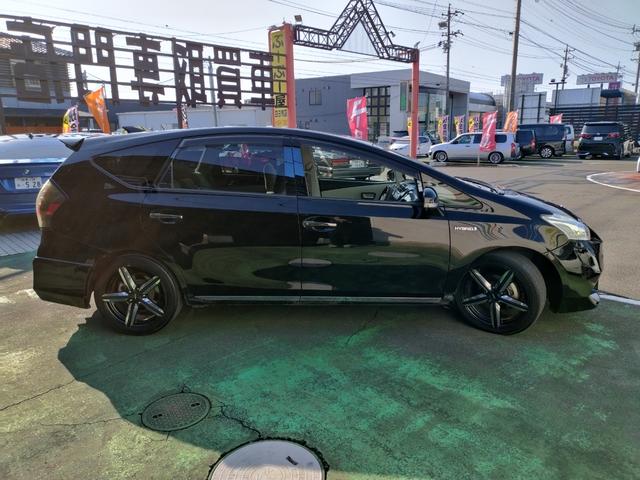 プリウスアルファ S 走行99136K 検9年3月 DADエアロ リアスポ ボンネットスポ 車高調 外18AW LEDテール HIDライト フォグ 9型ナビフルセグBモニ 前後ドラレコ 黒ウッドパネル スマートキX2保証付(12枚目)