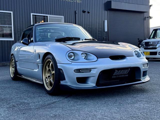 カプチーノ ベースグレード BARIKIデモカー コンプリート車両 BRKエアロバンパー BRK-01車高調 BRK調整式Fアーム BRKブレーキキット SSR15インチ7Jアルミ 専門店整備済み 室内展示車(3枚目)