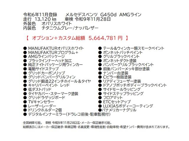 Gクラス G450d AMGラインパッケージ グリッドカスタムver. グリッドカーボンスポイラー&グリルフィン&22インチ&電動サイド&ラゲッジボード ナイトPKG仕様 G63純正グリル MANUFAKTURプログラム・プラス デジタルミラー(3枚目)