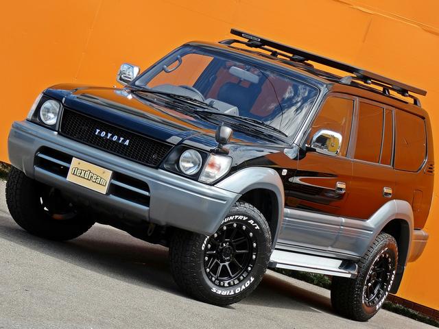 ランドクルーザープラド ＴＸ　丸目フェイス　ペンドルトンコラボプレミアムシートカバー　ＲＨＩＮＯ－ＲＡＣＫ　４ｘ４エンジニアリングリアラダー　ＭＫＷ　Ｍ２０５　１７インチＡＷ　オープンカントリーＡＴ３Ｗホワイトレタータイヤ（34枚目）