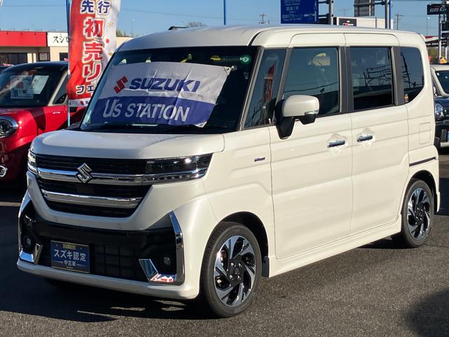 スペーシアカスタム ！初売！カスタム　ＨＹＢＲＩＤ　ＸＳターボ　オーディオ無　オートライト　スライドドア　プッシュスタート　シートヒーター　オートエアコン　禁煙車　スズキセーフティーサポート　ワンオーナー　衝突被害軽減システム　アイドリングストップ　横滑り防止機能（4枚目）