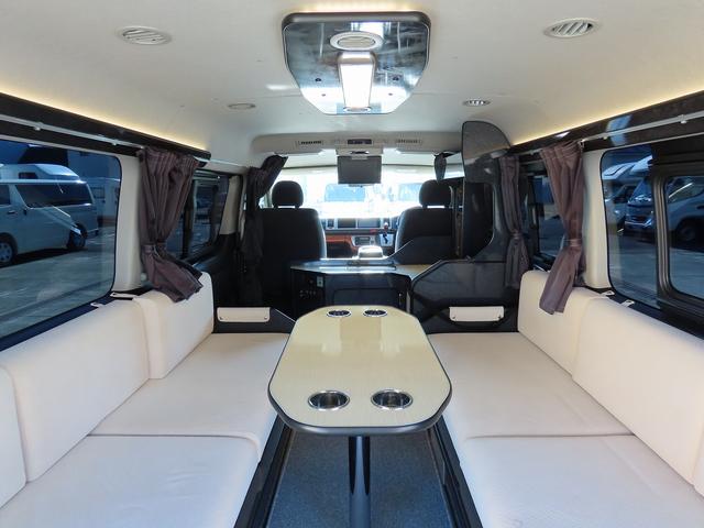 ハイエースワゴン FOCS DSプレミアム キャンピングカー 後席モニター リアヒーター リアクーラー 冷蔵庫 1500Wインバータ 社外ソナー 社外クルコン 18インチAW シングルサブバッテリー シンク ACコンセント 新品タイヤ 外部電源(11枚目)