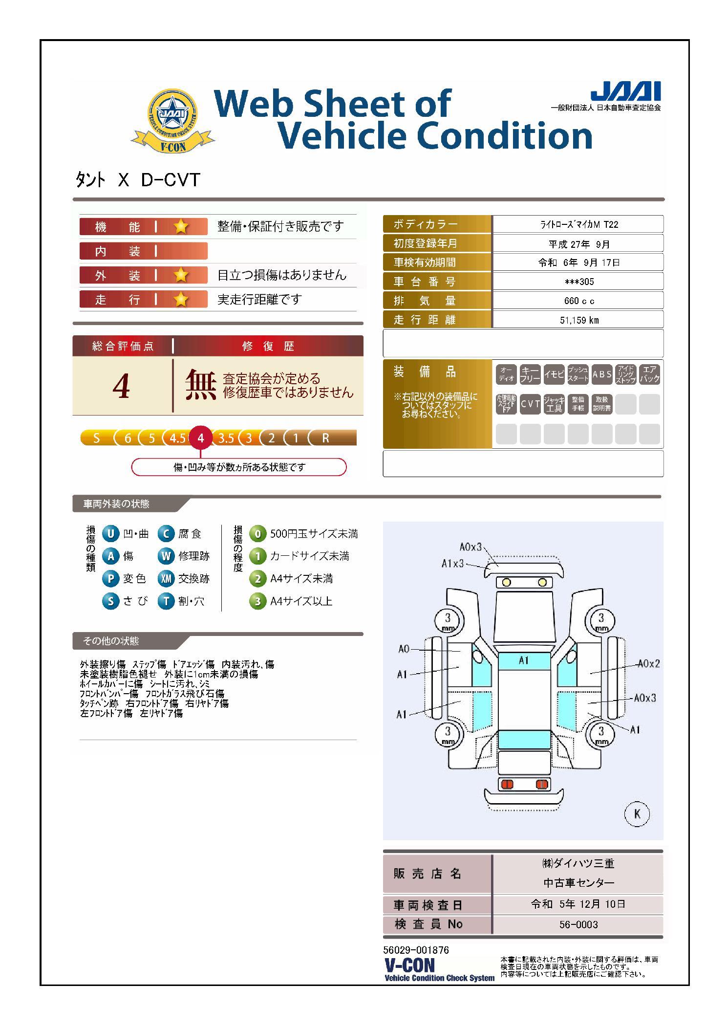 車両状態評価書