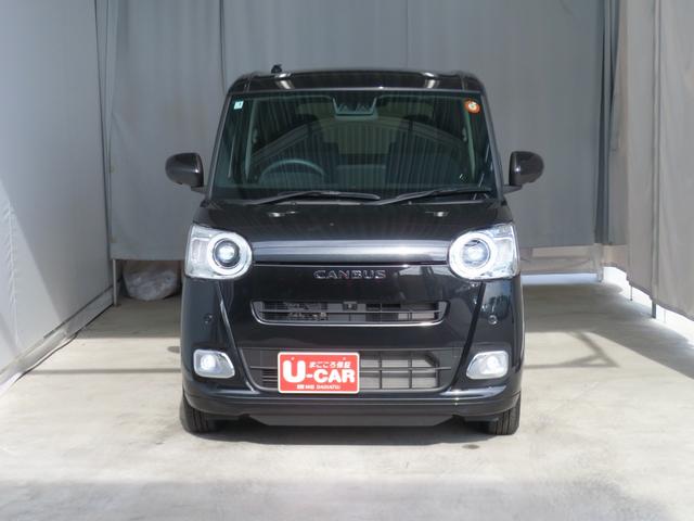 ムーヴキャンバス セオリーGターボ 電動パーキングブレーキ 1年間無料保証 衝突回避支援ブレーキ機能 LEDヘッドライト 電動格納ドアミラー パノラマカメラ 両側パワースライドドア コーナーセンサー 運転席・助手席シートヒーター キーフリー オートエアコン パワーウィンドウ(3枚目)