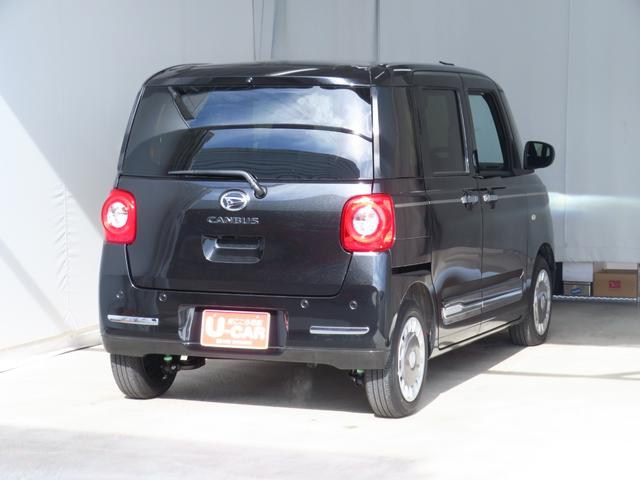 ムーヴキャンバス セオリーGターボ 電動パーキングブレーキ 1年間無料保証 衝突回避支援ブレーキ機能 LEDヘッドライト 電動格納ドアミラー パノラマカメラ 両側パワースライドドア コーナーセンサー 運転席・助手席シートヒーター キーフリー オートエアコン パワーウィンドウ(4枚目)