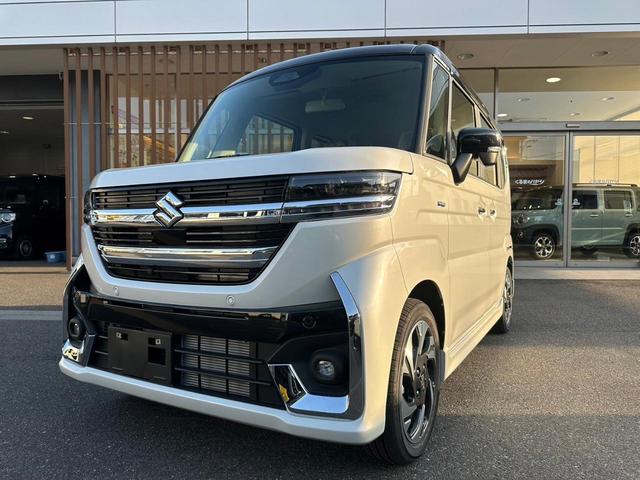 スペーシアカスタム ハイブリッドＸＳターボ　届出済未使用車・２ＷＤ・ＣＶＴ・ＬＥＤヘッドライト・電動パーキングブレーキ・シートヒーター・両側電動スライド・ステアリングヒーター・マルチユースフラップ・１５インチアルミ・ＵＳＢソケット・本革ハンドル（13枚目）