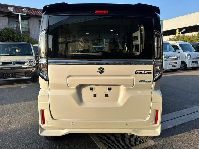 スペーシアカスタム ハイブリッドＸＳターボ　届出済未使用車・２ＷＤ・ＣＶＴ・ＬＥＤヘッドライト・電動パーキングブレーキ・シートヒーター・両側電動スライド・ステアリングヒーター・マルチユースフラップ・１５インチアルミ・ＵＳＢソケット・本革ハンドル（18枚目）