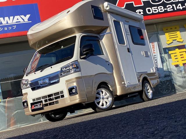 ハイゼットトラック 　ＪＰスターＨＡＰＰＹ１＋／４ＷＤ／ワンオーナー車／１２Ｖエアコン／冷蔵庫／リチウムＢＴ４００ＡＨ／電子レンジ／前後スタビライザー／強化ショック＆リーフ／ＪＰオプションＡＷ／ＦＦヒーター／ソーラーパネル（2枚目）