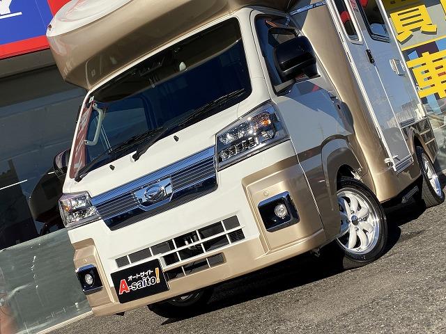 ハイゼットトラック 　ＪＰスターＨＡＰＰＹ１＋／４ＷＤ／ワンオーナー車／１２Ｖエアコン／冷蔵庫／リチウムＢＴ４００ＡＨ／電子レンジ／前後スタビライザー／強化ショック＆リーフ／ＪＰオプションＡＷ／ＦＦヒーター／ソーラーパネル（4枚目）