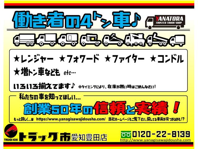 キャンター 　４．２５トン　平ボディ　アルミブロック　ワイド　超ロング　ハイルーフ　後期モデル　荷台床板張り　衝突軽減ブレーキ　車線逸脱警報　横滑り防止装置　ＡＳＲ　スマートキー　４２５０ｋｇ　５ＭＴ（55枚目）
