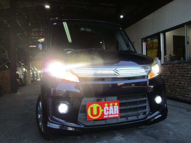 スペーシアカスタム XS 車検2年 ナビ TV 前後ドライブレコーダー パワースライドドア スマートキー プッシュスタート HIDヘッドライト フルエアロ リアスポ 純正アルミ フォグランプ オートライト オートAC(5枚目)