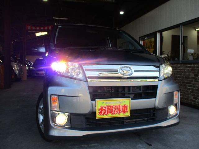 ムーヴ カスタム RS SA 禁煙車 ターボ HIDヘッドライト スマートキー プッシュスタート フルエアロ リアスポ 純正アルミ 純正革シートカバー セキュリティ レーダーブレーキ MOMOステアリング Tチェーン式エンジン(4枚目)