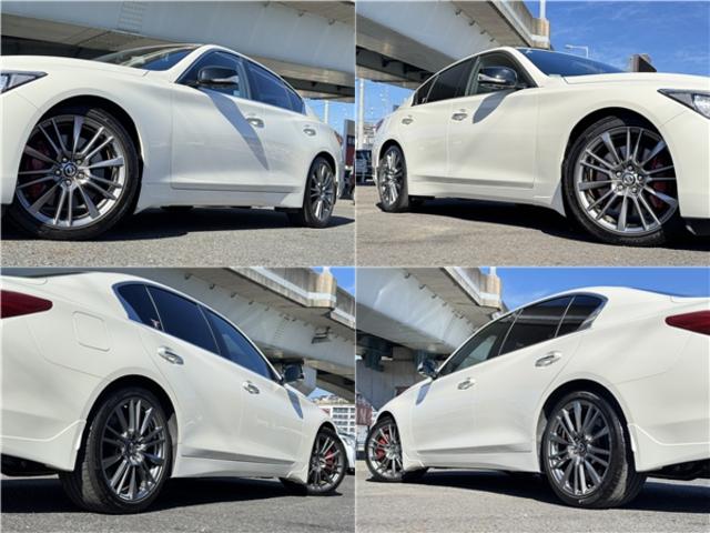 スカイライン ４００Ｒ　インテリジェントクルコン　ナビ　フルセグＴＶ　アラウンドビューモニター　ＬＥＤライト　スマートキー２個　黒革シート　ドラレコ　ＥＴＣ　ソナー　パワーシート　純正１９インチＡＷ　シートヒーター（14枚目）