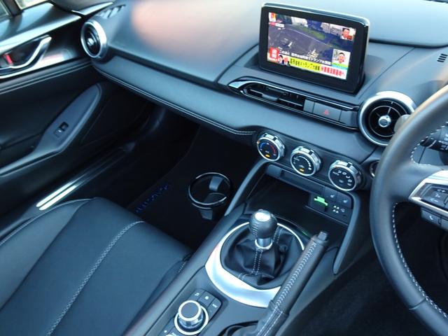 ロードスター ネイビー・トップ オプションRAYZ16インチ&ブレンボキャリパー 6速ミッション 純正ナビ 黒革シート クルーズコントロール シートヒーター LEDヘッド フルセグTV バックカメラ(19枚目)