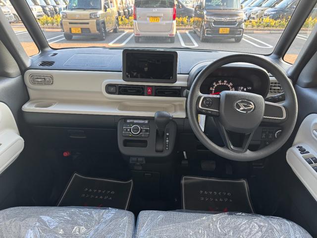 ムーヴキャンバス ストライプスＸ　届出済未使用車　両側電動スライドドア　スマートキー　コーナーセンサー　衝突被害軽減ブレーキ　電動格納ドアミラー　ベンチシート　アイドリングストップ　横滑り防止機能　オートエアコン　光軸調整機能（12枚目）