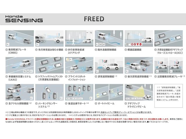 フリード ｅ：ＨＥＶクロスター　新車未登録　マルチビューカメラシステム　後退出庫サポート　ブラインドスポットインフォメーション　ブラックエンブレム　ボディサイドモール　フロントグリル変更済　運転席助手席シートヒーター（3枚目）