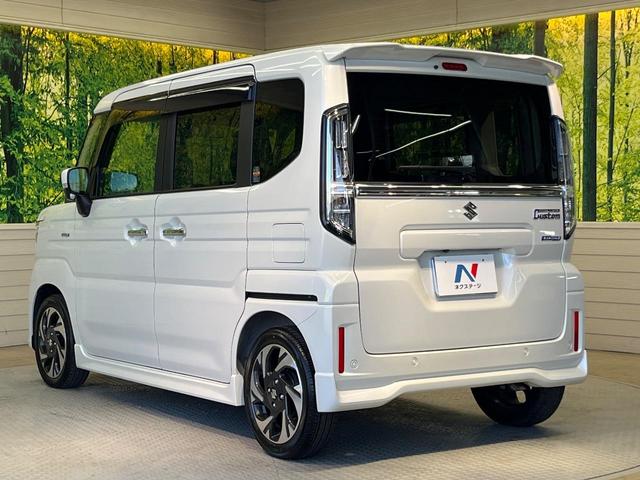 スペーシアカスタム ハイブリッドXSターボ 9型ナビ 両側電動ドア 全周囲カメラ 衝突被害軽減システム レーダークルーズ 禁煙車 ハーフレザーシート コーナーセンサー スマートキー LEDヘッド ビルトインETC オートハイビーム 車線逸脱警報(27枚目)